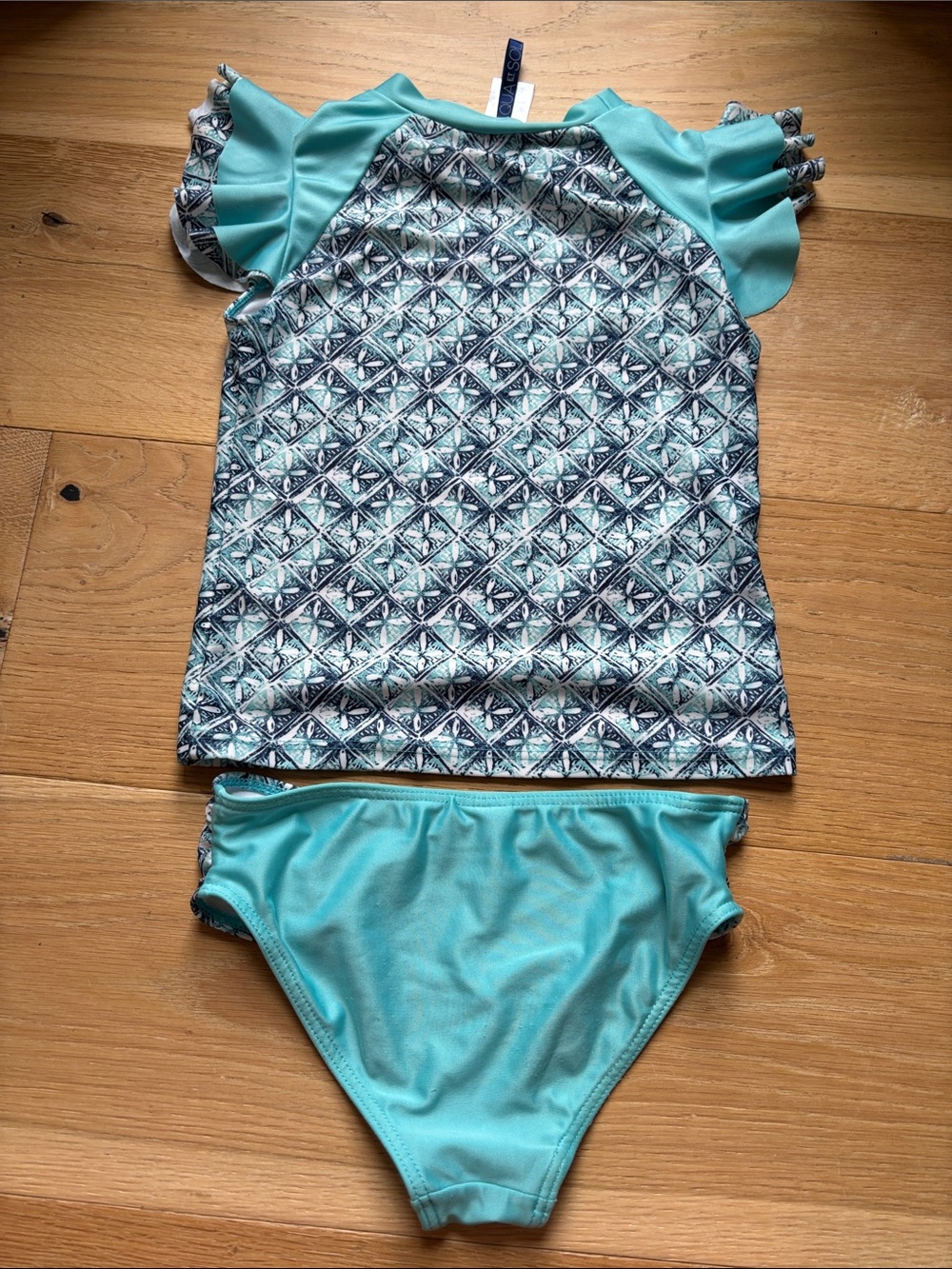 Girls Aqua Patterned Rashguard Swim Set - Picture 2 of 3